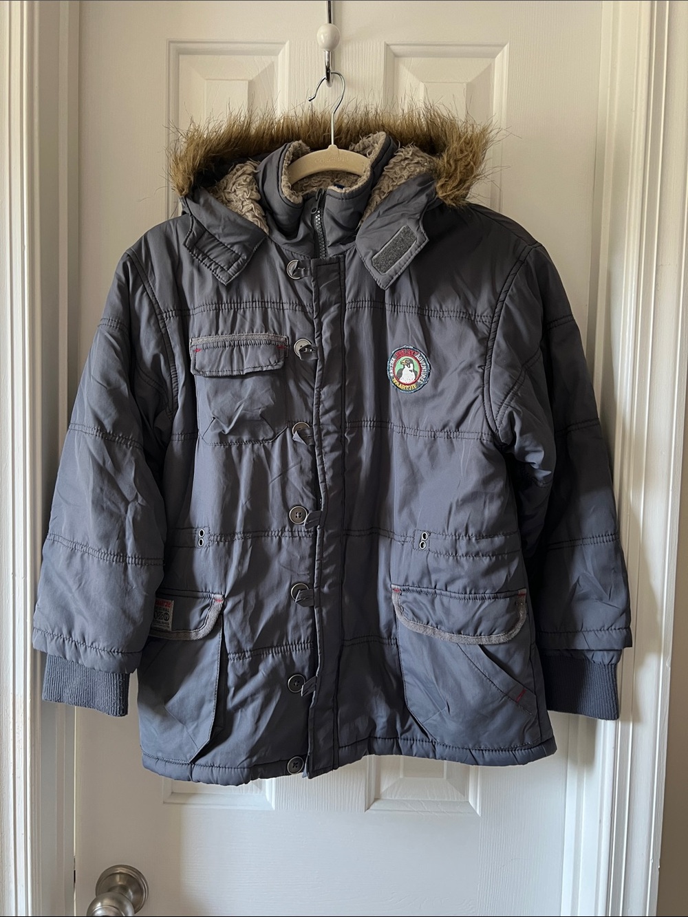 naartjie Gray Hooded parka Jacket with Faux-Fur Trim